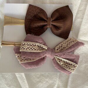 Handmade Baby Bow Headband for Baby Girl 0-12M New Leather and Fabric Stretchy